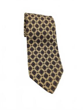 Hathaway Geometric Medallion Silk Necktie Yellow Blue Classic Mens One Size